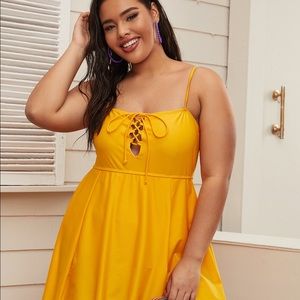 Plus Lace Up Front Peplum One Piece Swimsuit